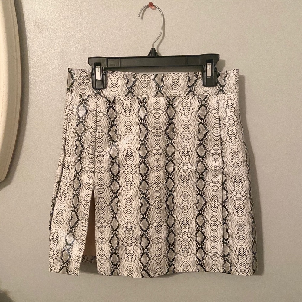 High waisted, leather, snake skin printed skirt